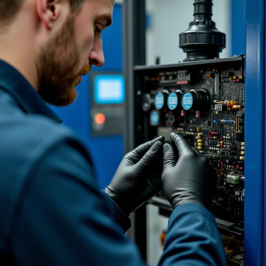 Técnico realizando mantenimiento a una estación de carga