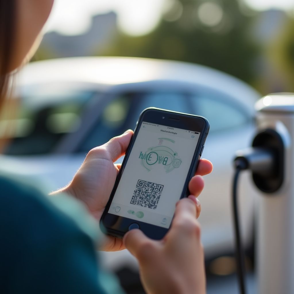 Usuario cargando su vehículo eléctrico con la app móvil