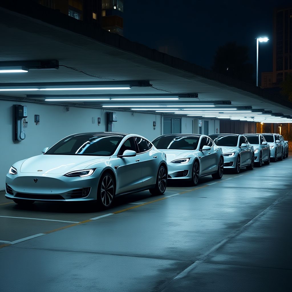 Flota de vehículos eléctricos corporativos cargando